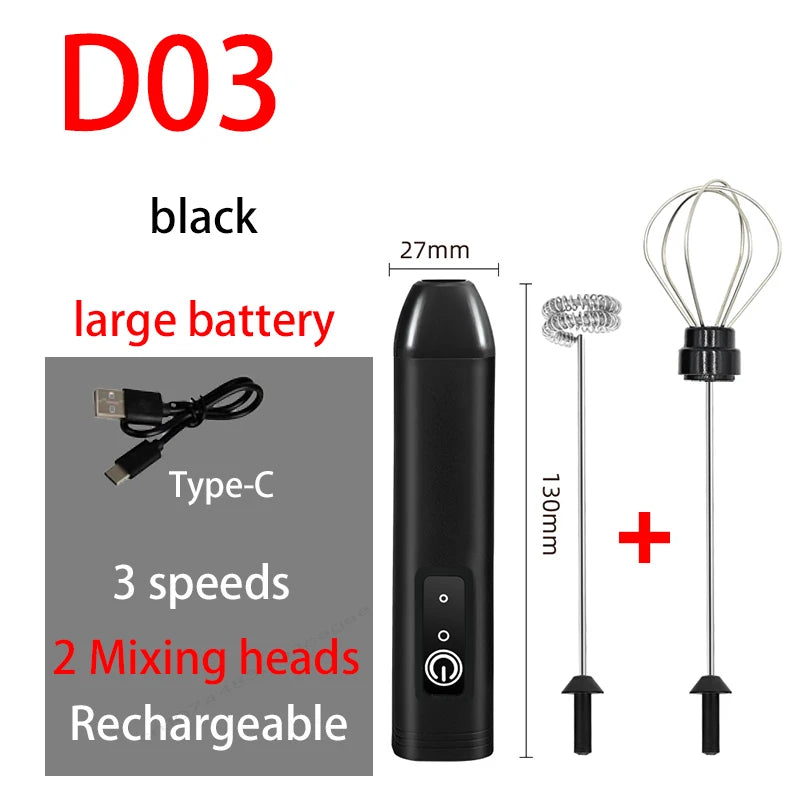 2-in-1 Electric Milk Frother — USB-C Rechargeable, 3-Speed