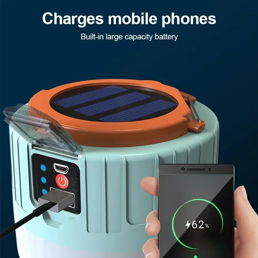 Solar Rechargeable Camping Lantern — 3 Modes, IPX6, Remote, SOS