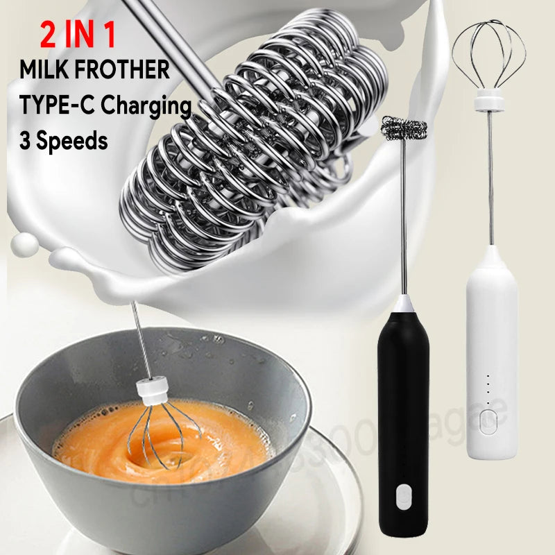 2-in-1 Electric Milk Frother — USB-C Rechargeable, 3-Speed