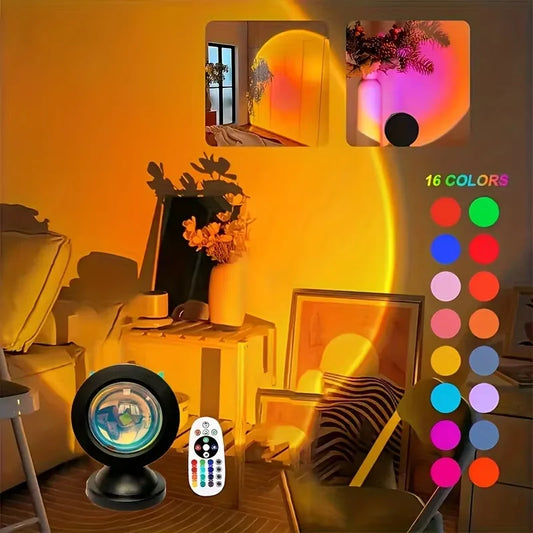 Sunset Lamp Projector — 16-Color Remote Control LED Night Light