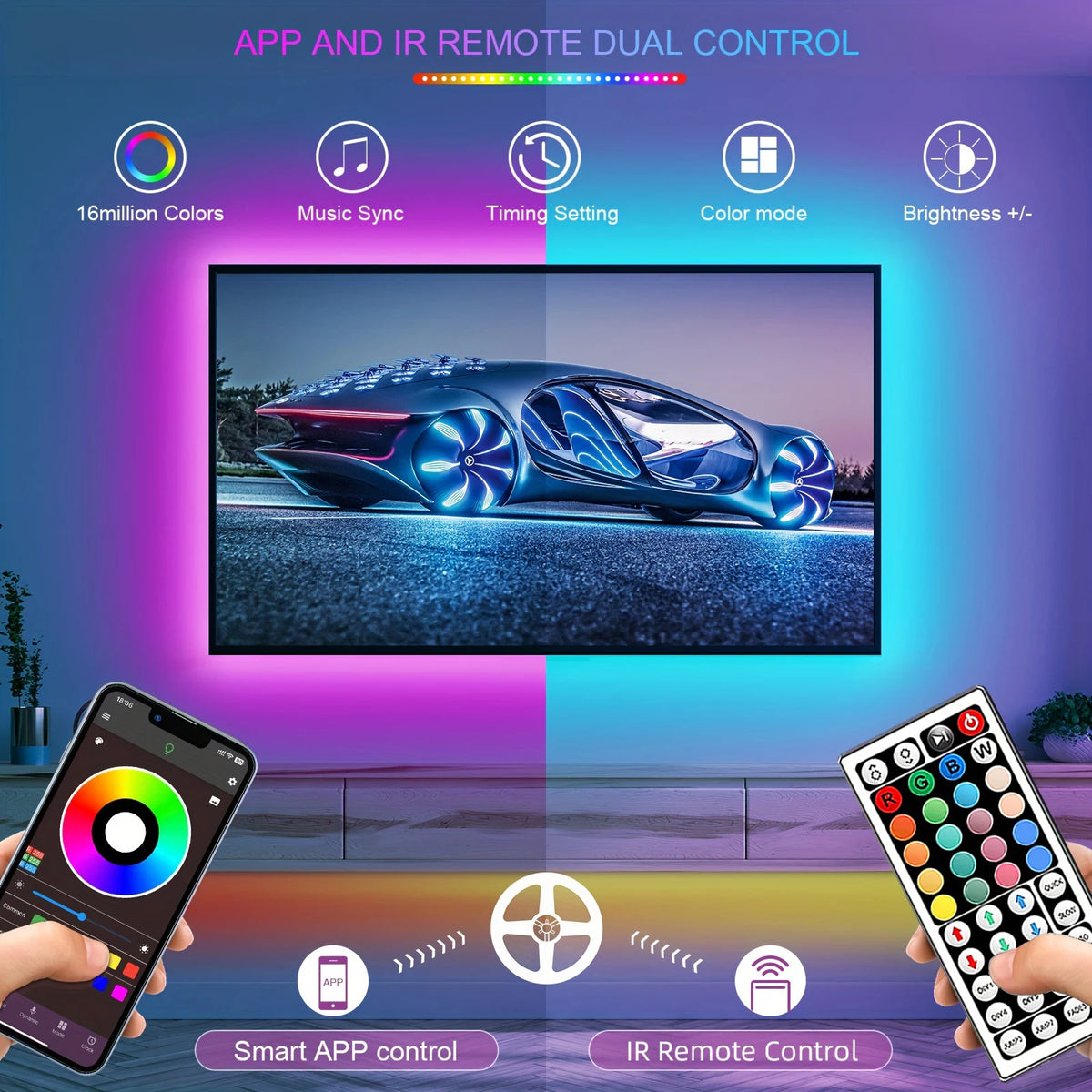 RGB LED Strip Lights — App Control, Music Sync