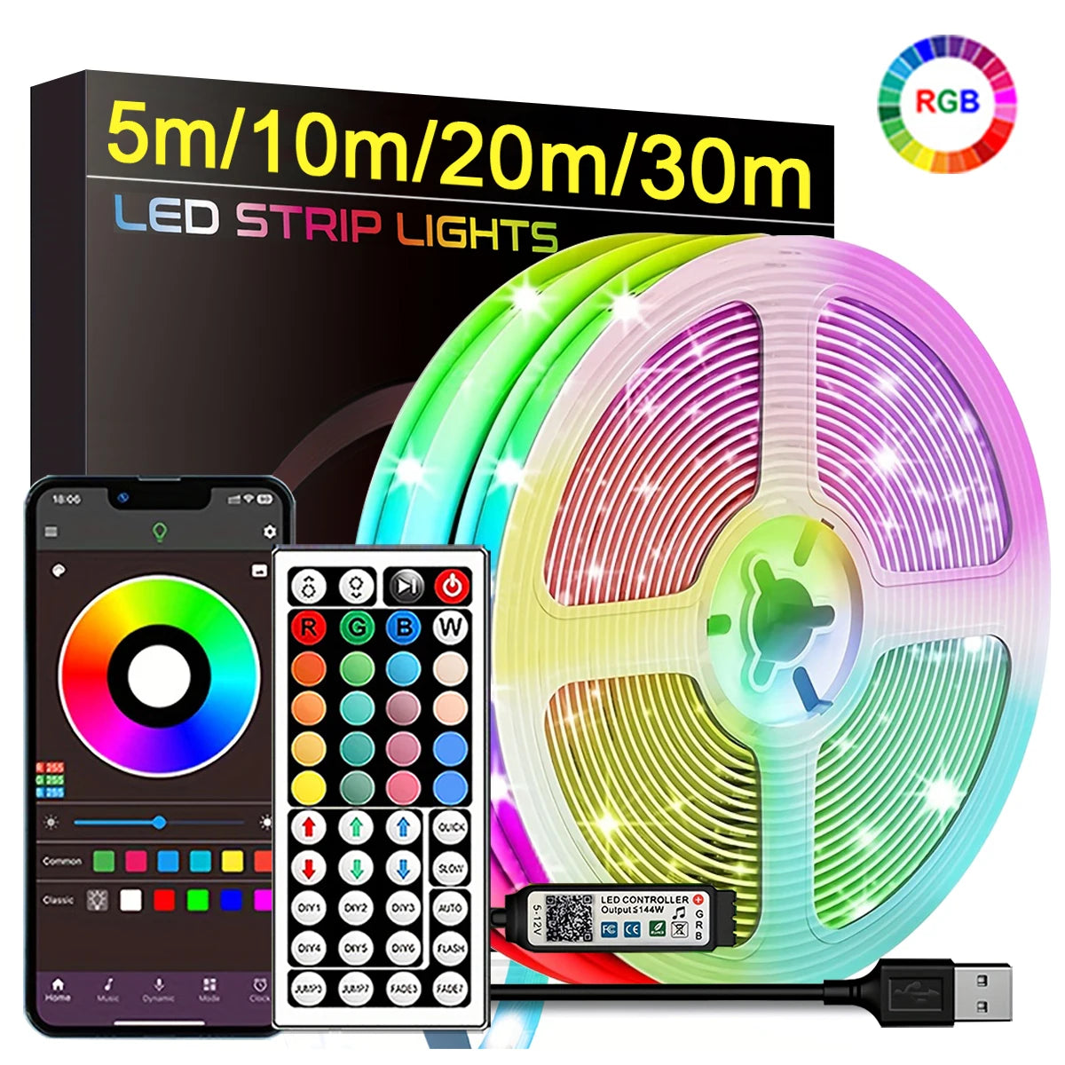 RGB LED Strip Lights — App Control, Music Sync