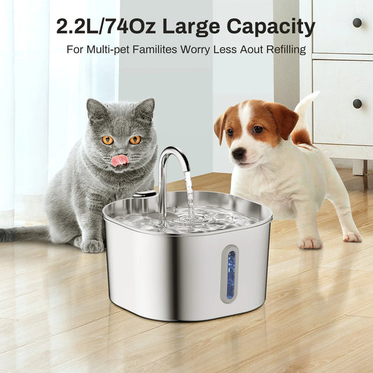 2.2L Stainless Steel Pet Water Fountain — Ultra-Quiet Auto-Circulating