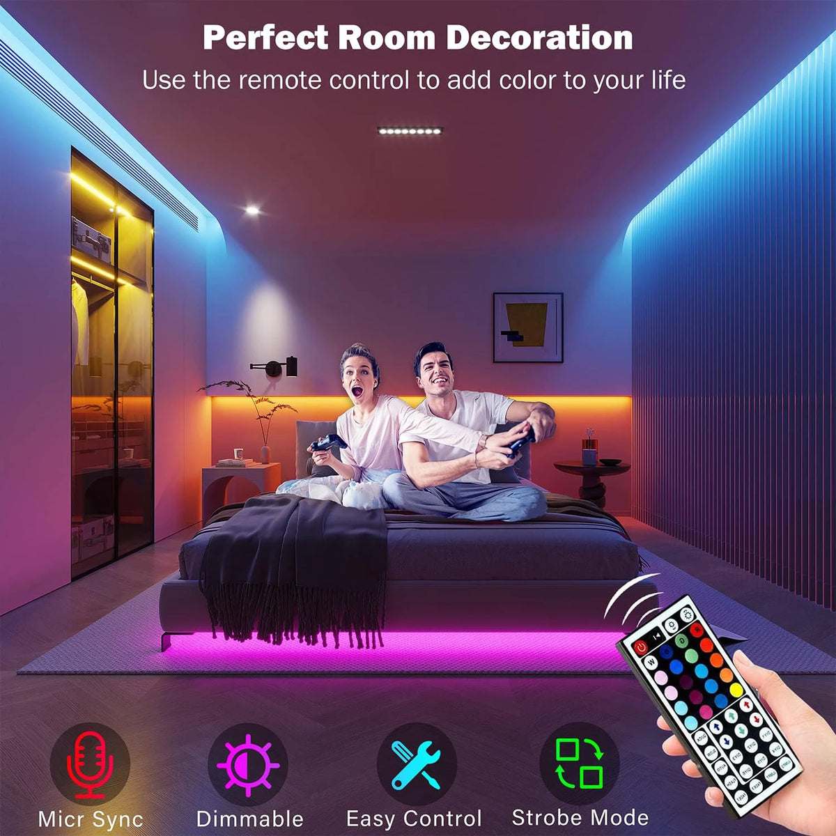 RGB LED Strip Lights — App Control, Music Sync