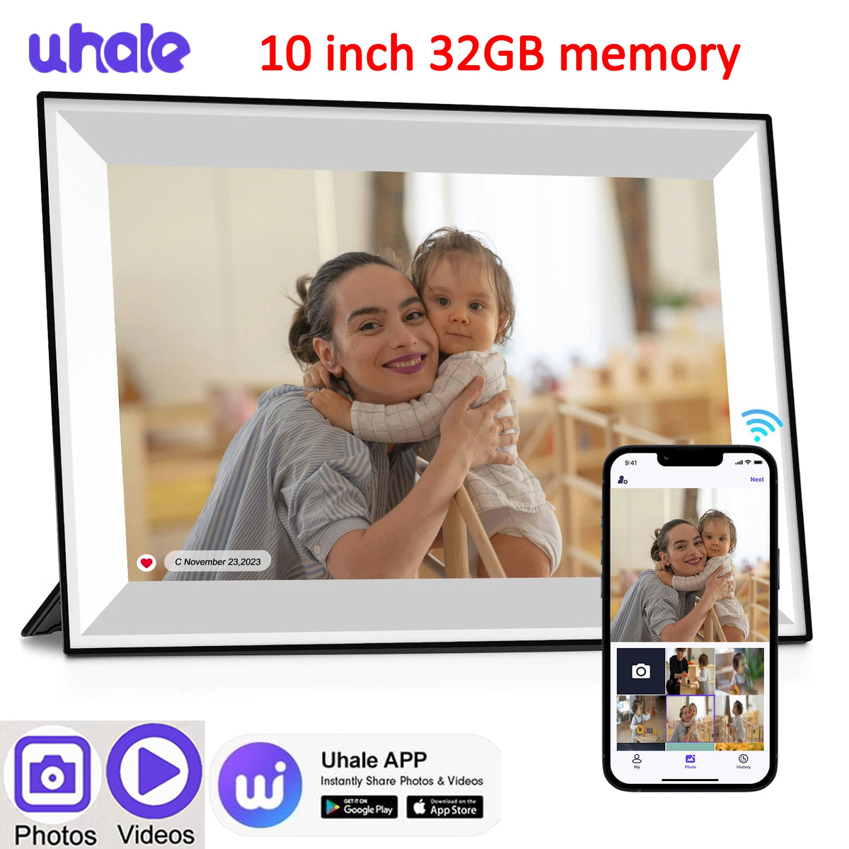 10.1-Inch WiFi Smart Digital Photo Frame — Touchscreen, 32GB, Cloud Sharing